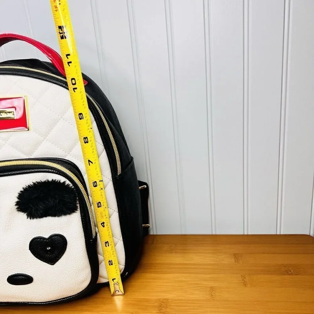 Betsey Johnson Backpack Medium with Panda Face Furry Brows White Black Pink